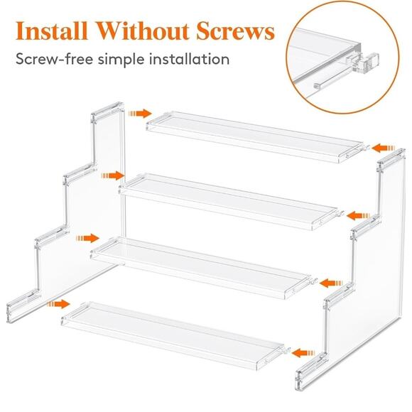 2-Pack, 4 Tier Clear Display Riser Stand, Tool-free Assembly, 12 Inch Organizers - Picture 2 of 5